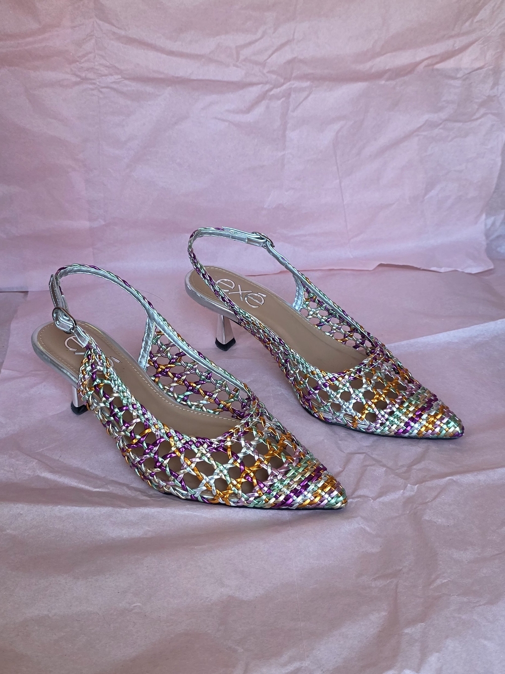 exe Brand Multicolor Woven Slingback Kitten Heel